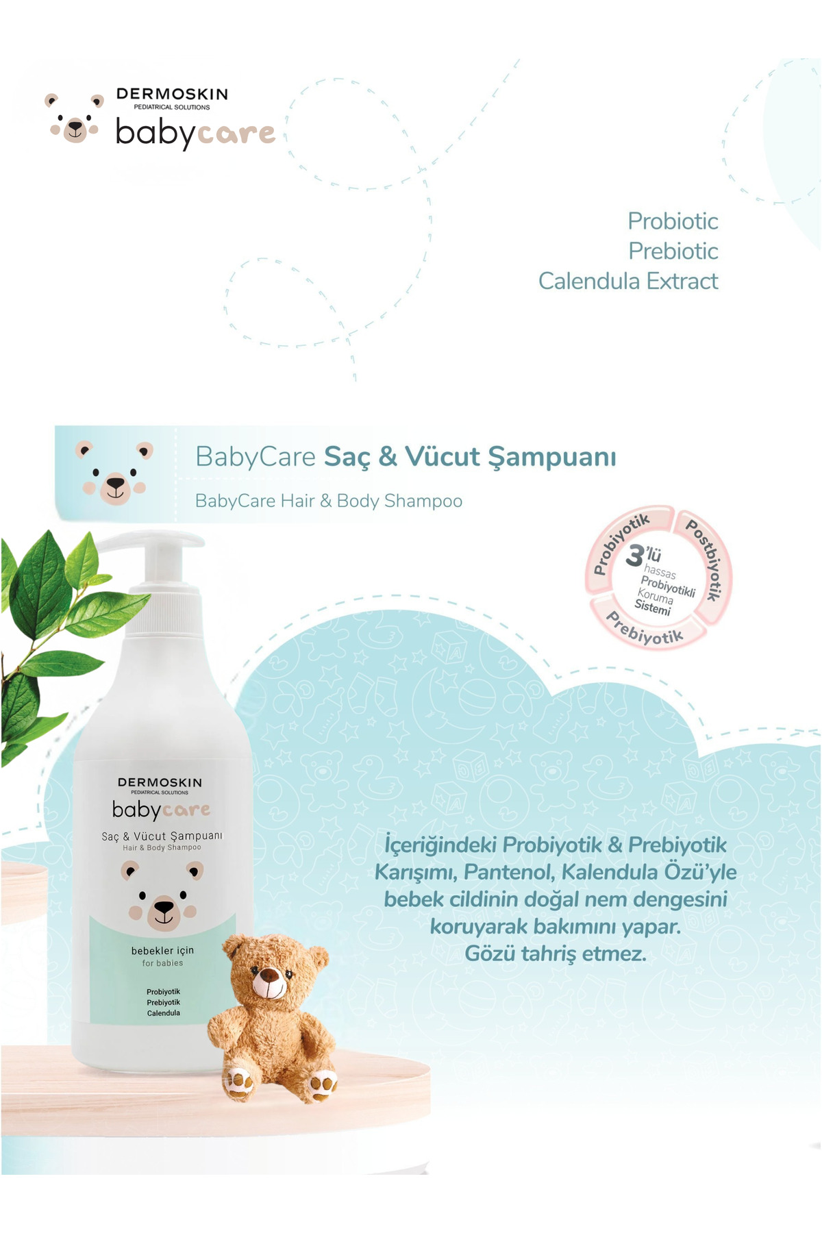 Dermoskin Bitkisel Bebek Saç ve Vücut Şampuanı | Probiyotikli Koruma Sistemi 500 ml fotoğrafı 2 (önizleme)