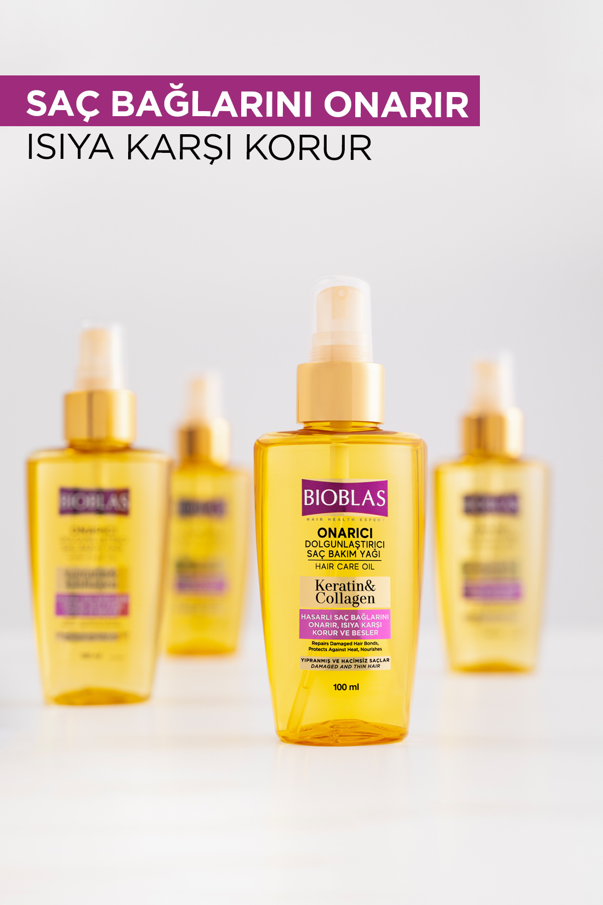 Keratin Kolajen Onarıcı Dolgunlaştırıcı Saç Bakım Yağı 100 ml — 8680512635468 — تصویر 4 از 5