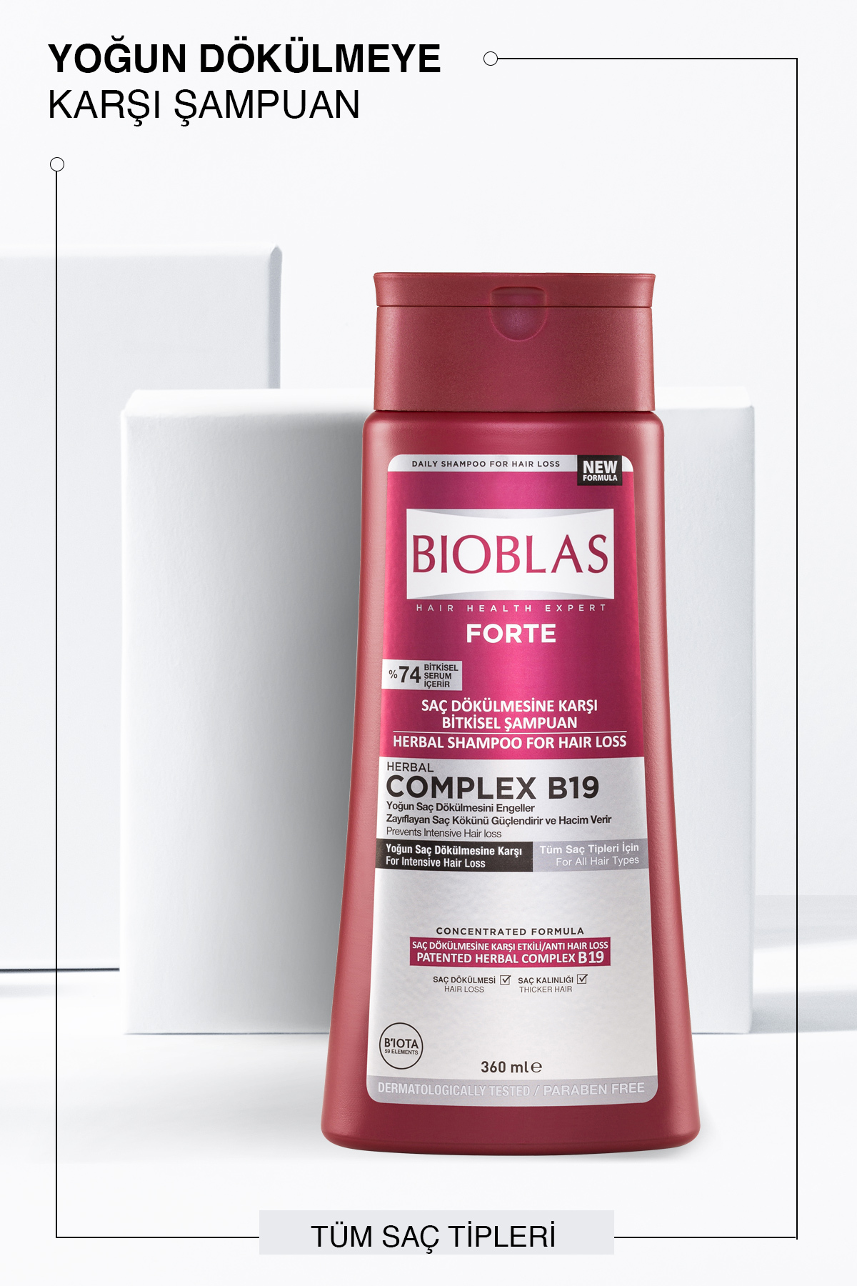 Forte Complex B19 Yoğun Saç Dökülmelerine Karşı Bitkisel Şampuan 360 ml — bıoblas forte — تصویر 2 از 5