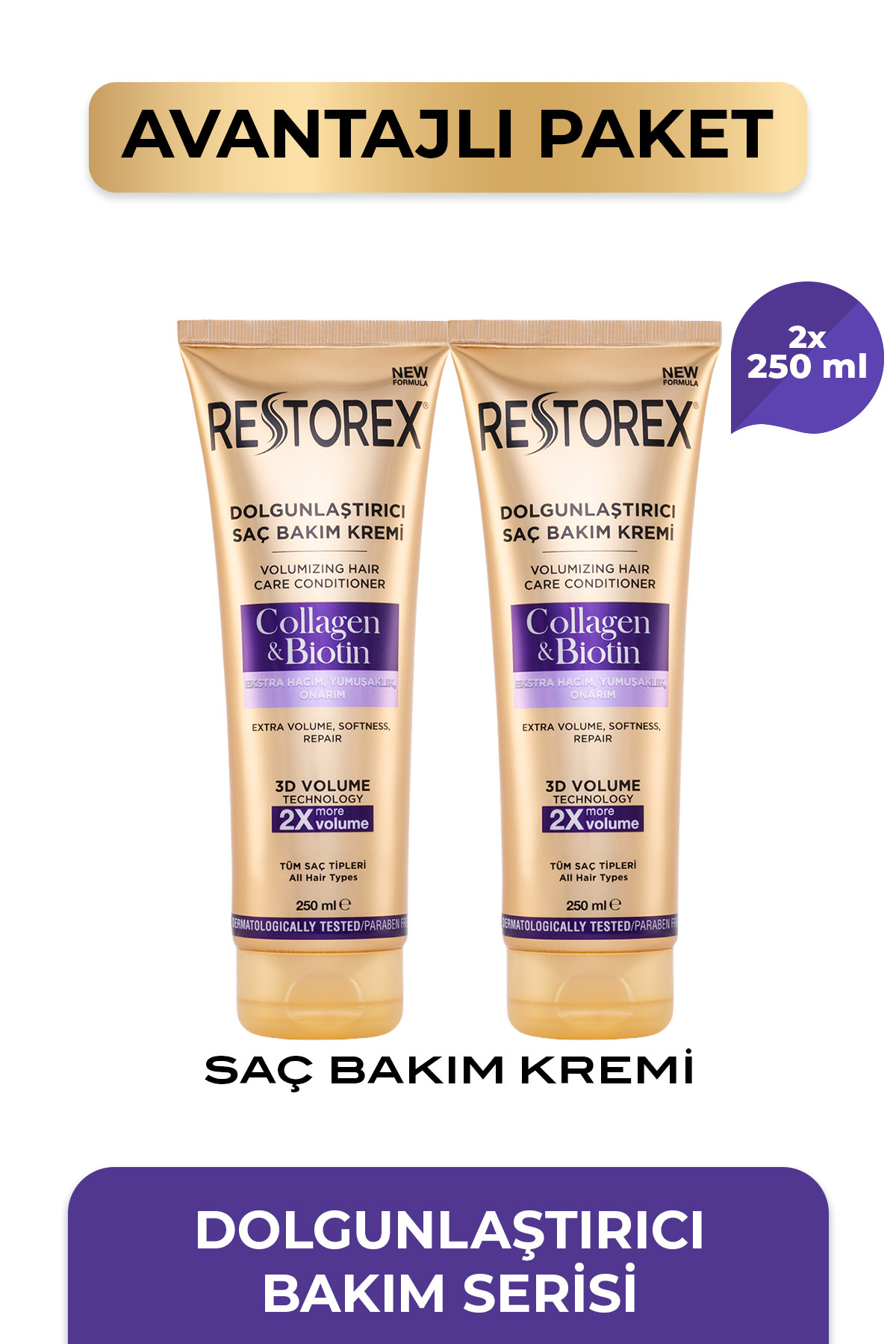 Restorex Kolajen & Biotin Dolgunlaştırıcı Saç Bakım Kremi 2 x 250 Ml — RestorexBundle19