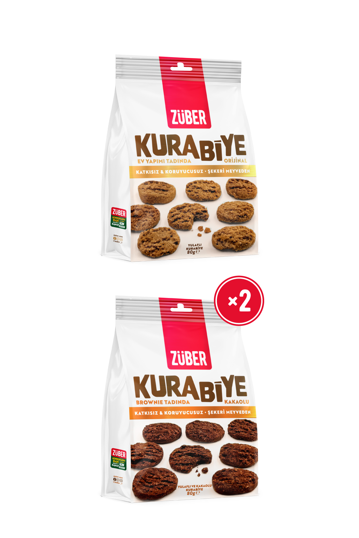 Züber Kurabiye Tanışma Paketi 80g x 3 Adet (Orijinal x1, Kakaolu x2)