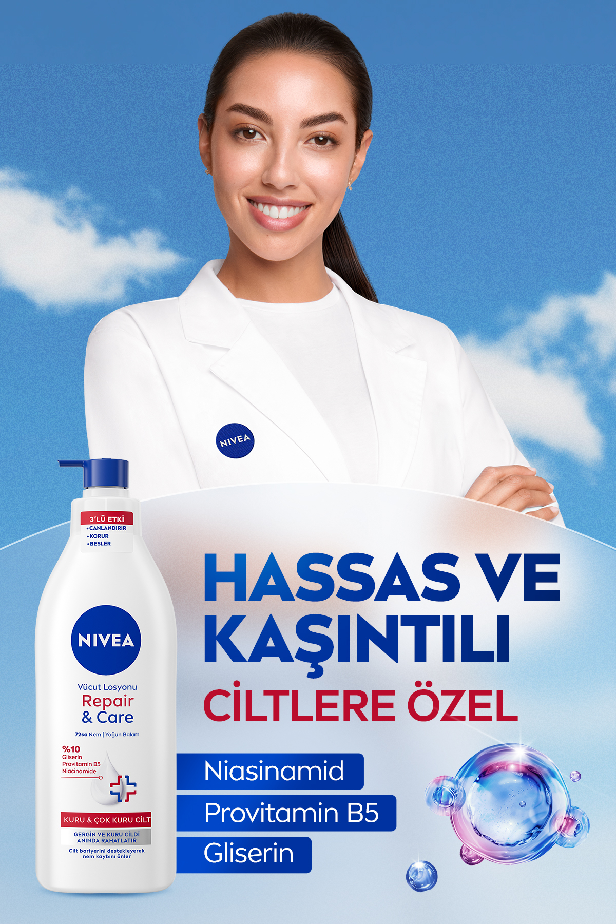 Repair Care Nemlendirici Vücut Bakım Losyonu 400ml, Kaşıntılı Hassas Cilt, X2 Adet, Çanta Hediye — SET.NVE.1346 — تصویر 3 از 5