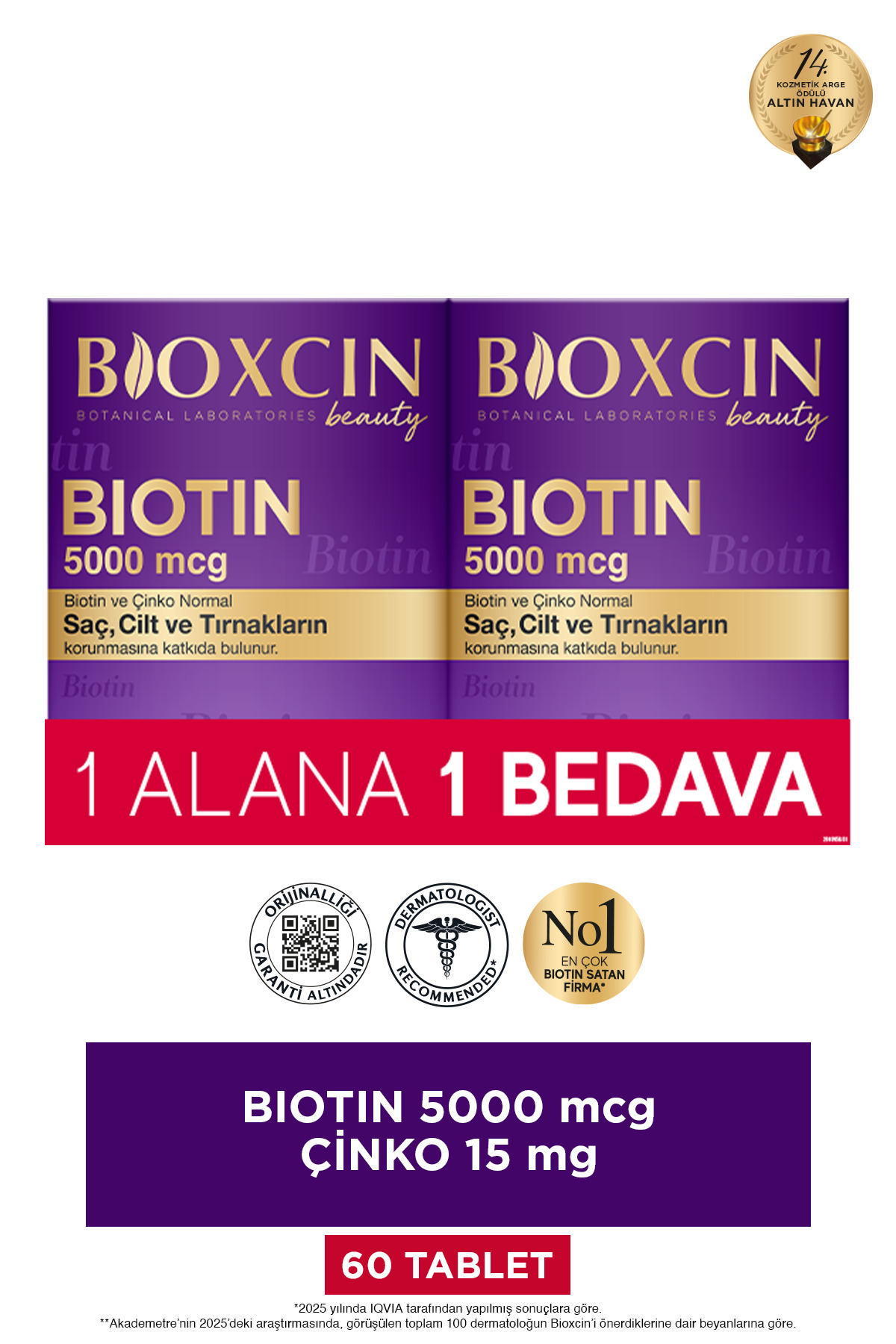 Bioxcin Biotin 5.000 Mcg 2 x 30 Tablet - Biotin Çinko 15 Mg Saç Ve Tırnak Vitamini 2 Li Avantajlı Set