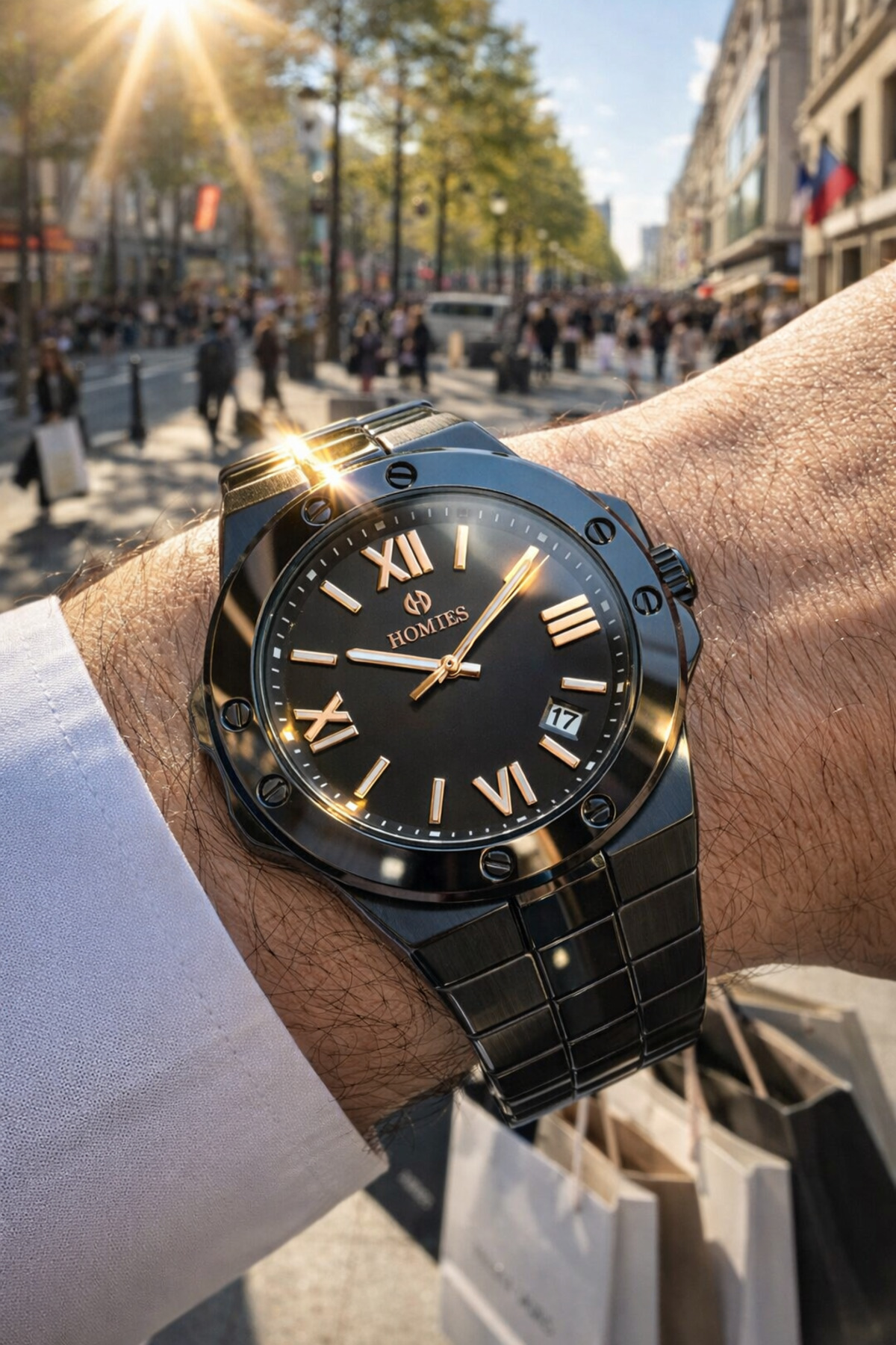 MEN 'S WRISTWATCH BLACK COLOR ORIGINAL GIFT BOX AND BRACELET A STYLE GIFT FOR THE GIFTED LOVER.