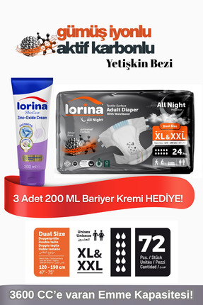 LORİNA Aktif Karbon & Gümüş iyon destekli Bel Bantlı Hasta Bezi XL - XXL 24’l...