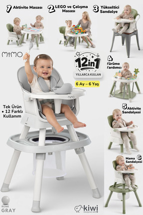 Kiwi Mimo 12’si 1 Arada Çok Fonksiyonlu Mama Sandalyesi – Oyun & Aktivite Mas...