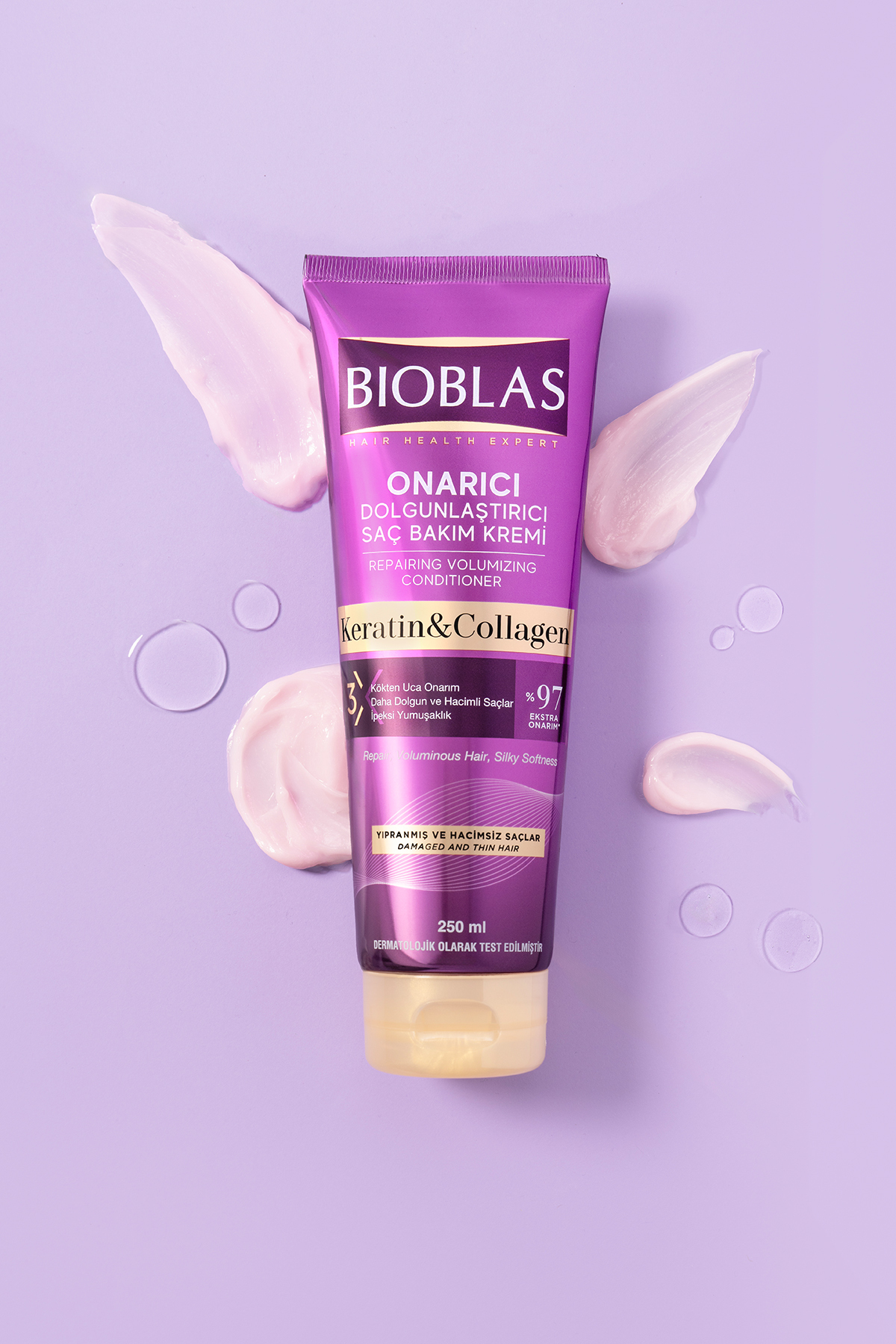 Keratin & Kolajen Onarıcı Dolgunlaştırıcı Saç Bakım Kremi 250 Ml İnce ve Yıpranmış Saçlar — bioblasbakım — تصویر 2 از 5