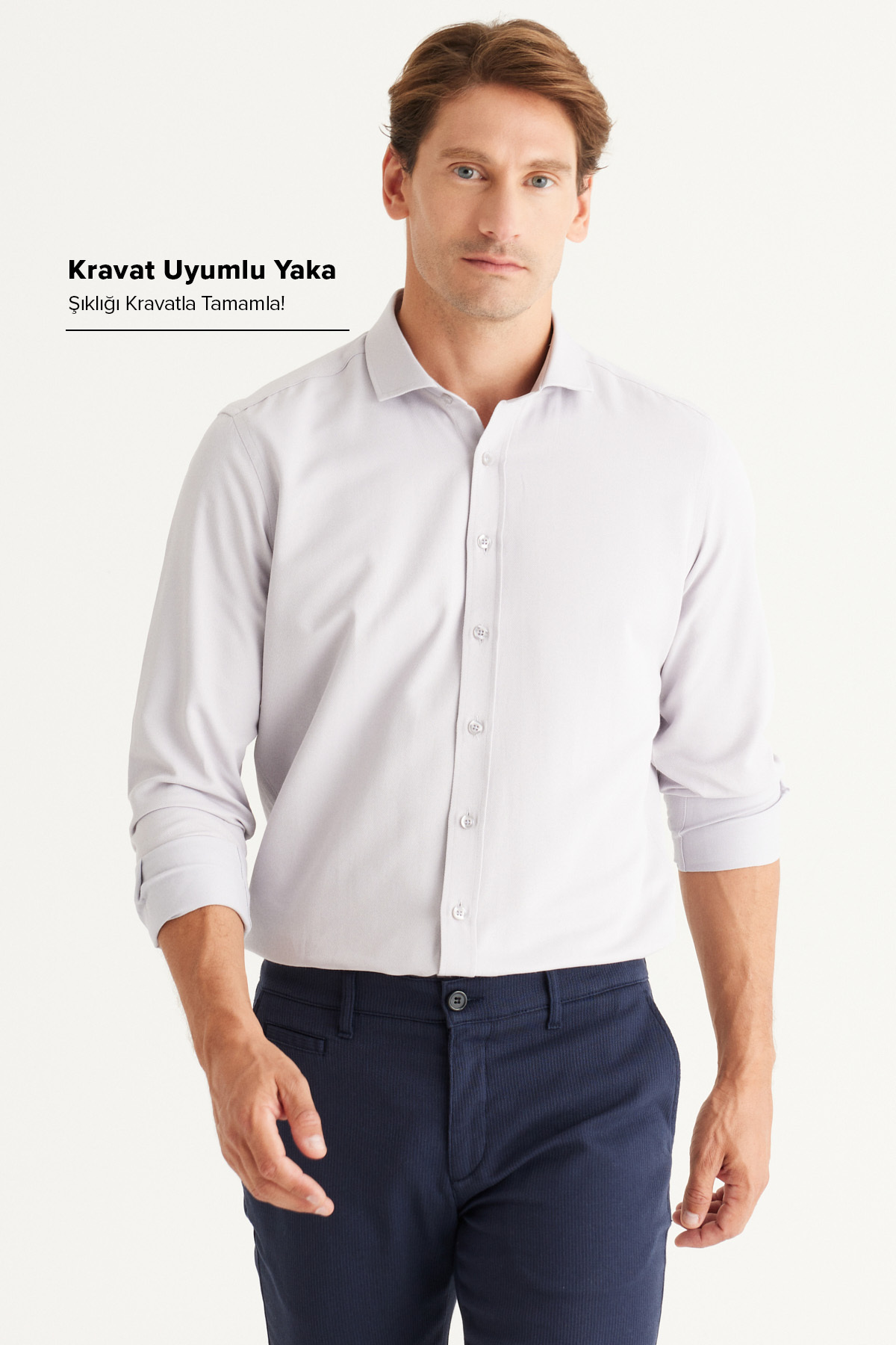 Men's Gray Easy Iron-On Slim Fit Slim Fit Italian Neck Dobby Shirt