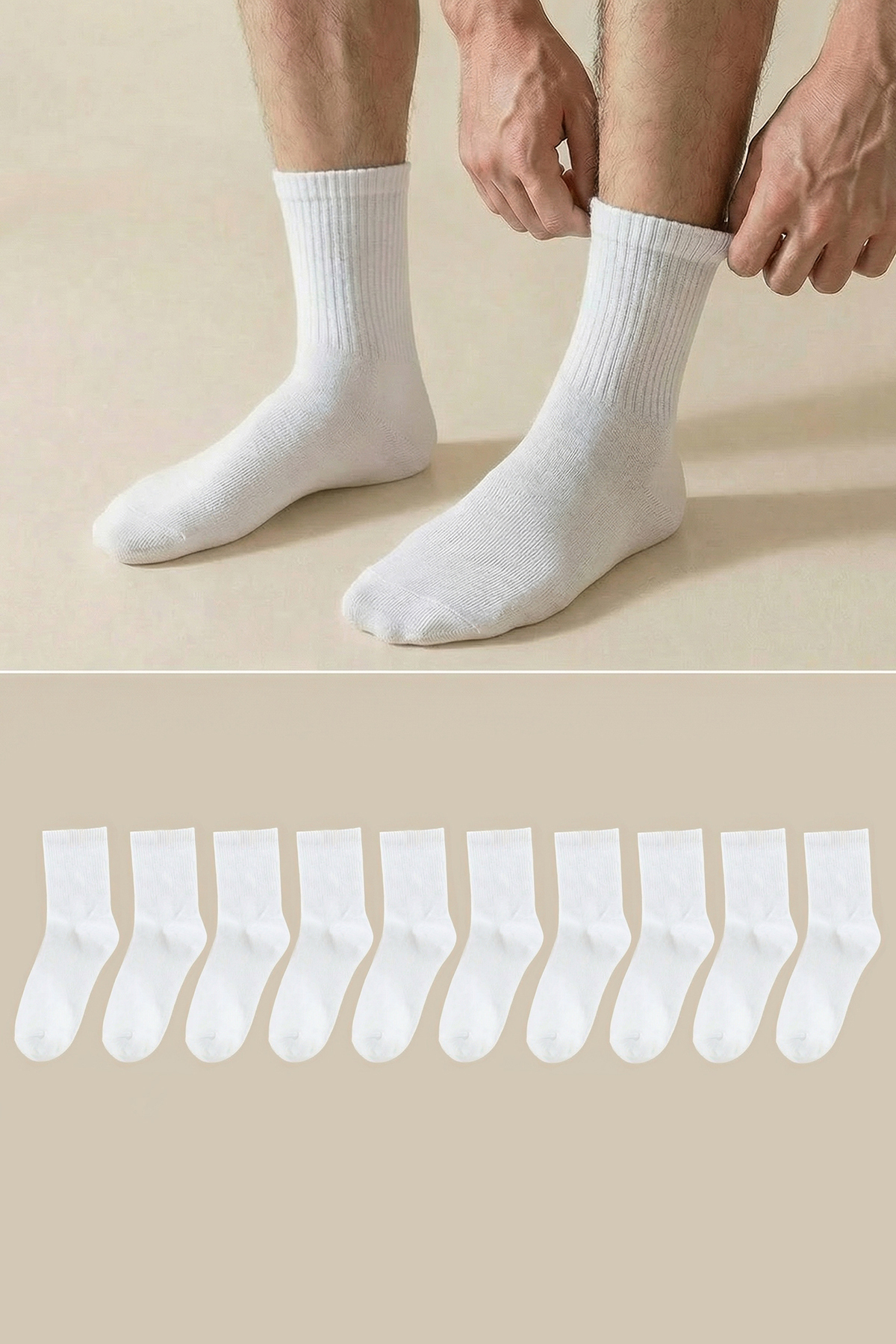 Trendyolmilla Man Beyaz Unisex 10'lu Pamuklu Kolej-Tenis-Orta Boy Erkek Çorap TMNAW25CO00027