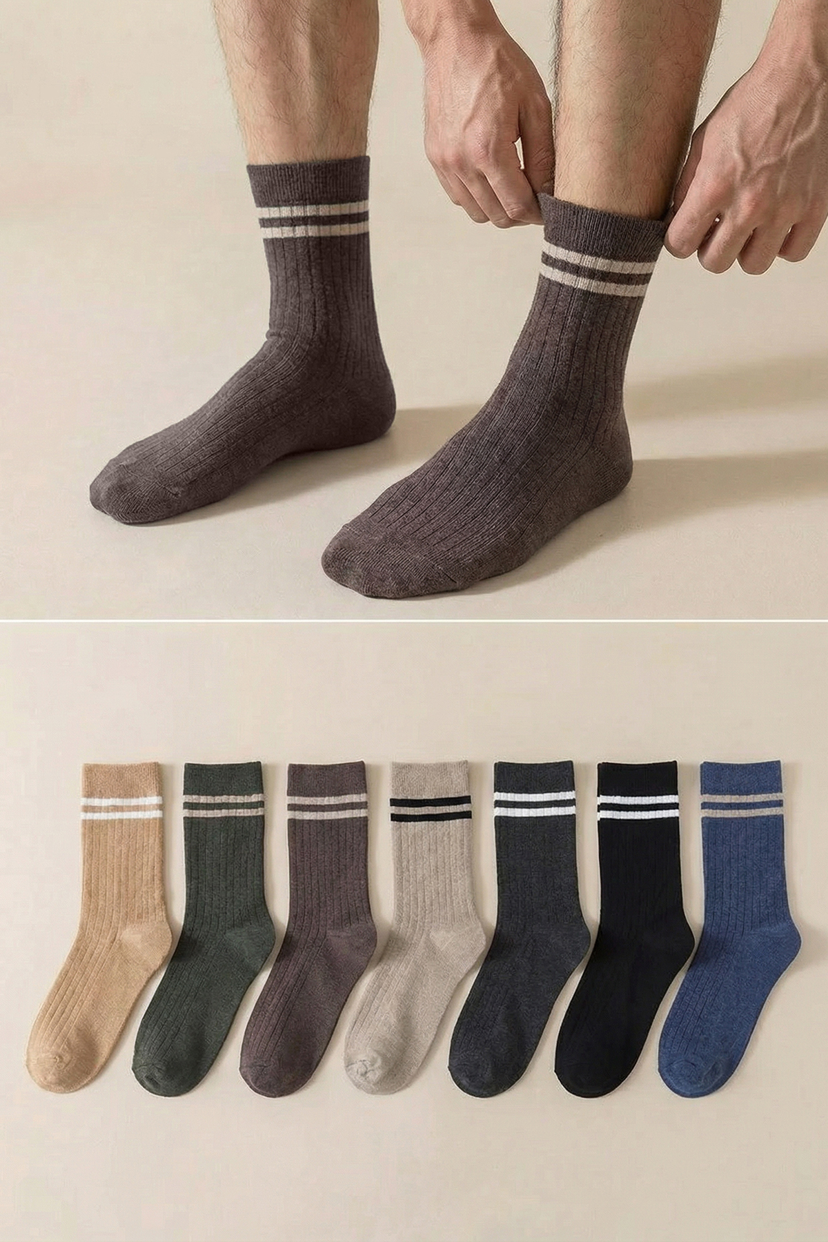 Trendyol Collection Set mit 7 gestreiften Unisex-College-Tennis-Socken aus Ba...