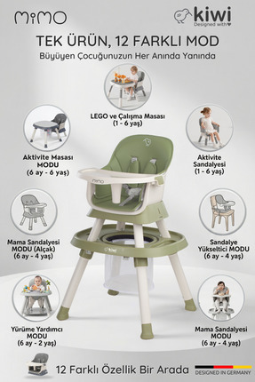Kiwi Mimo 12’si 1 Arada Çok Fonksiyonlu Mama Sandalyesi – Oyun & Aktivite Mas...