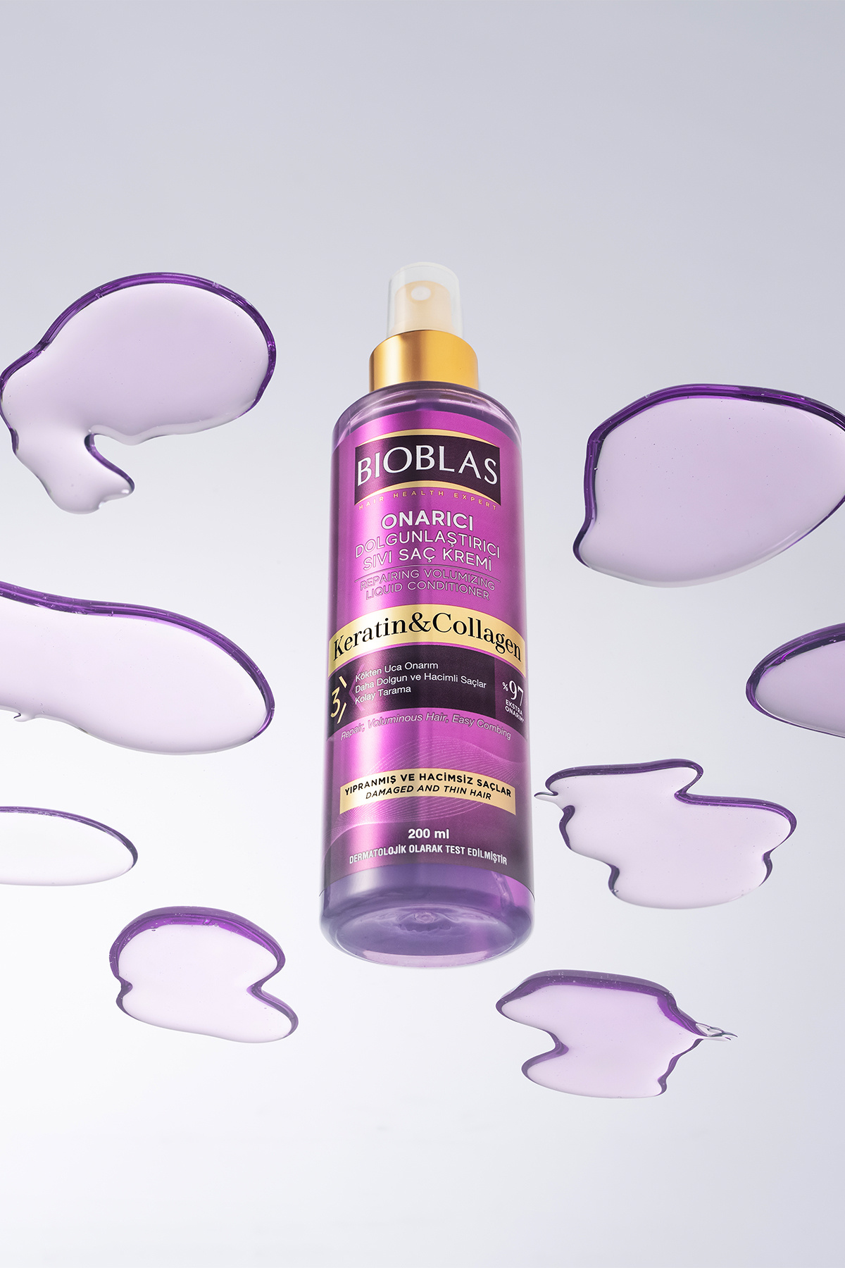 Keratin Kolajen Sıvı Saç Kremi 3 x 200 Ml - Onarıcı, Dolgunlaştırıcı, Kolay Tarama — B10309 — تصویر 4 از 4