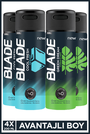 Blade Cool Fresh & Green Dream Erkek Alüminyumsuz Deodorant 4x200 Ml Hızlı Ku...