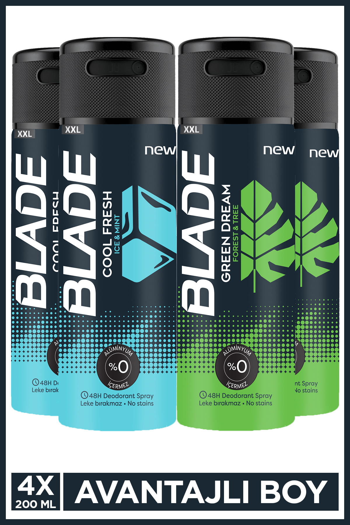 BLOOMIN' BROS. Feel Cool 廃盤 Blade Cool Fresh & Green Dream Erkek Alüminyumsuz Deodorant 4x200