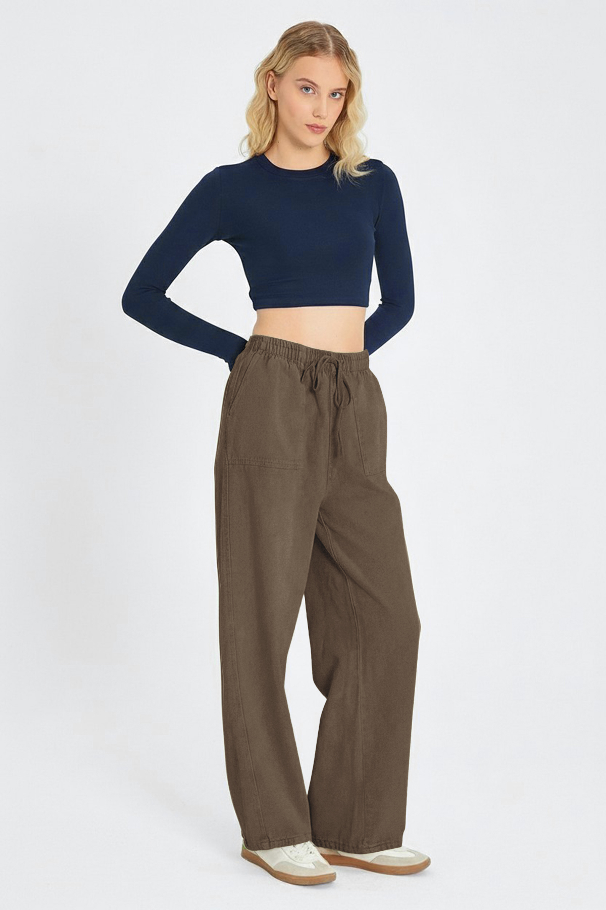 Trendyolmilla  Yeşil Cep Detaylı Kot Görünümlü Wide Leg/Geniş Paça Dokuma Pantolon TWOSS25PL00076 - Görsel 3