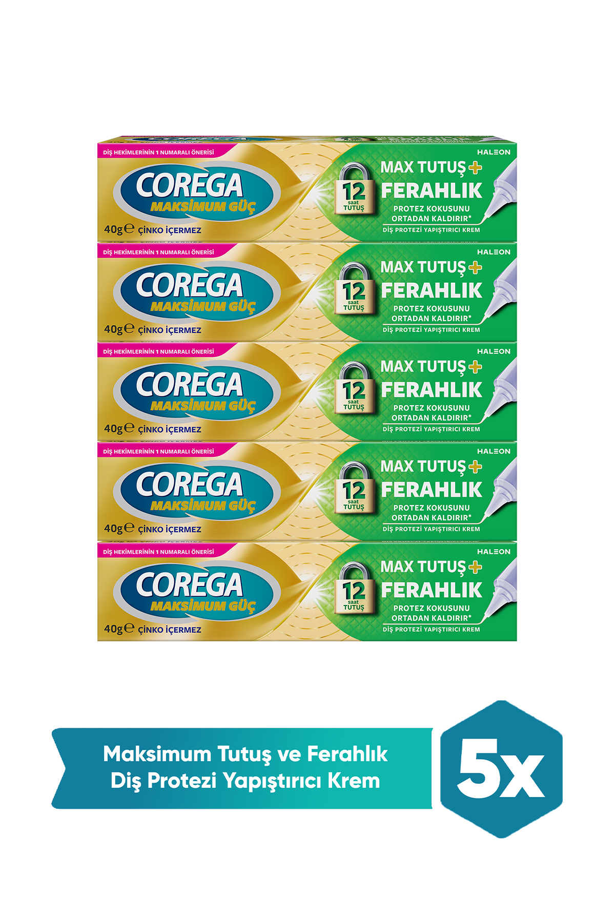 Corega Max Tutuş & Ferahlık Diş Protezi Yapıştırıcı Krem 40g X 5 Adet - Fiyatı, Yorumları