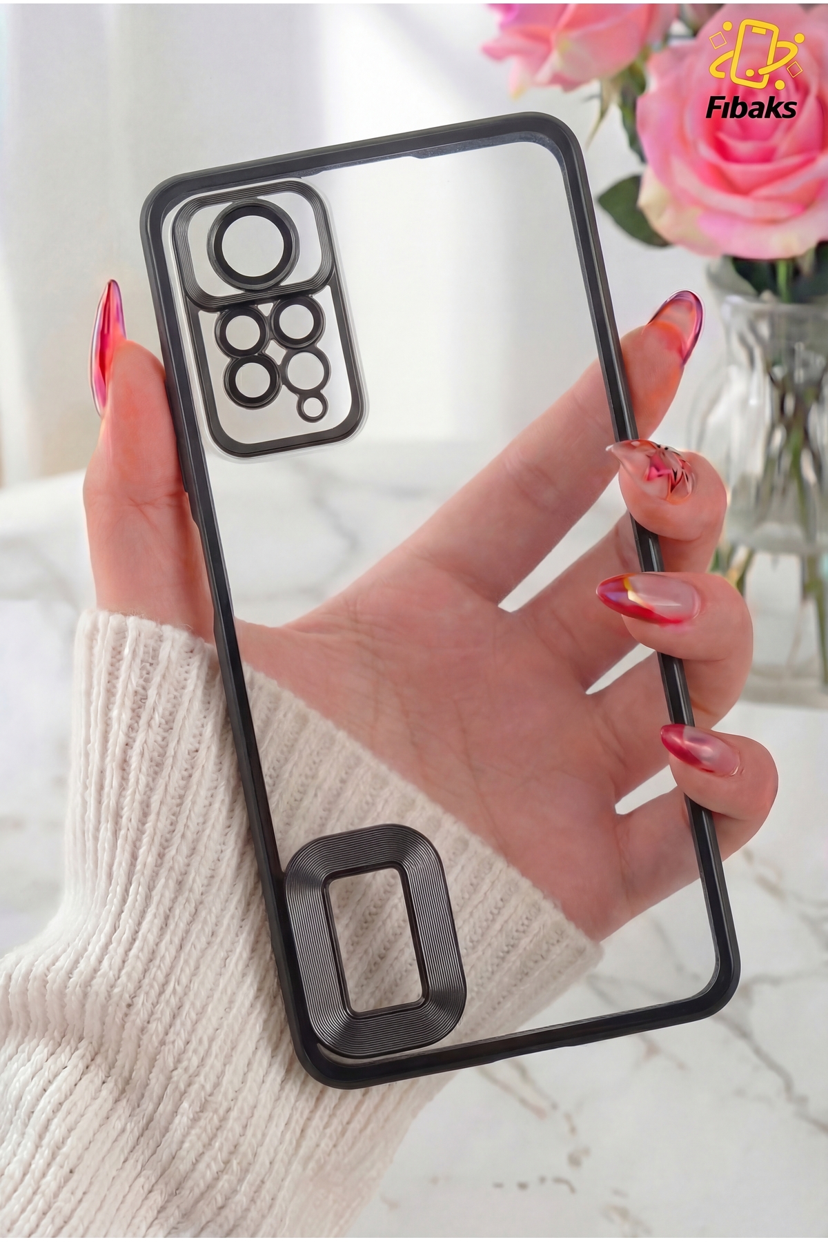 Redmi Note 11 Pro/12 Pro 4G Case Camera Transparent Color With Lens Protection Glossy Black Showing Logo