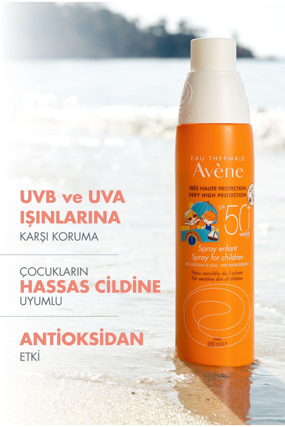 Avene Çocuk Sprey Güneş Kremi SPF 50+ Vücut için Yüksek Koruma Sağlayan Hassas Güneş Kremi 200 ml fotoğrafı 2 (önizleme)