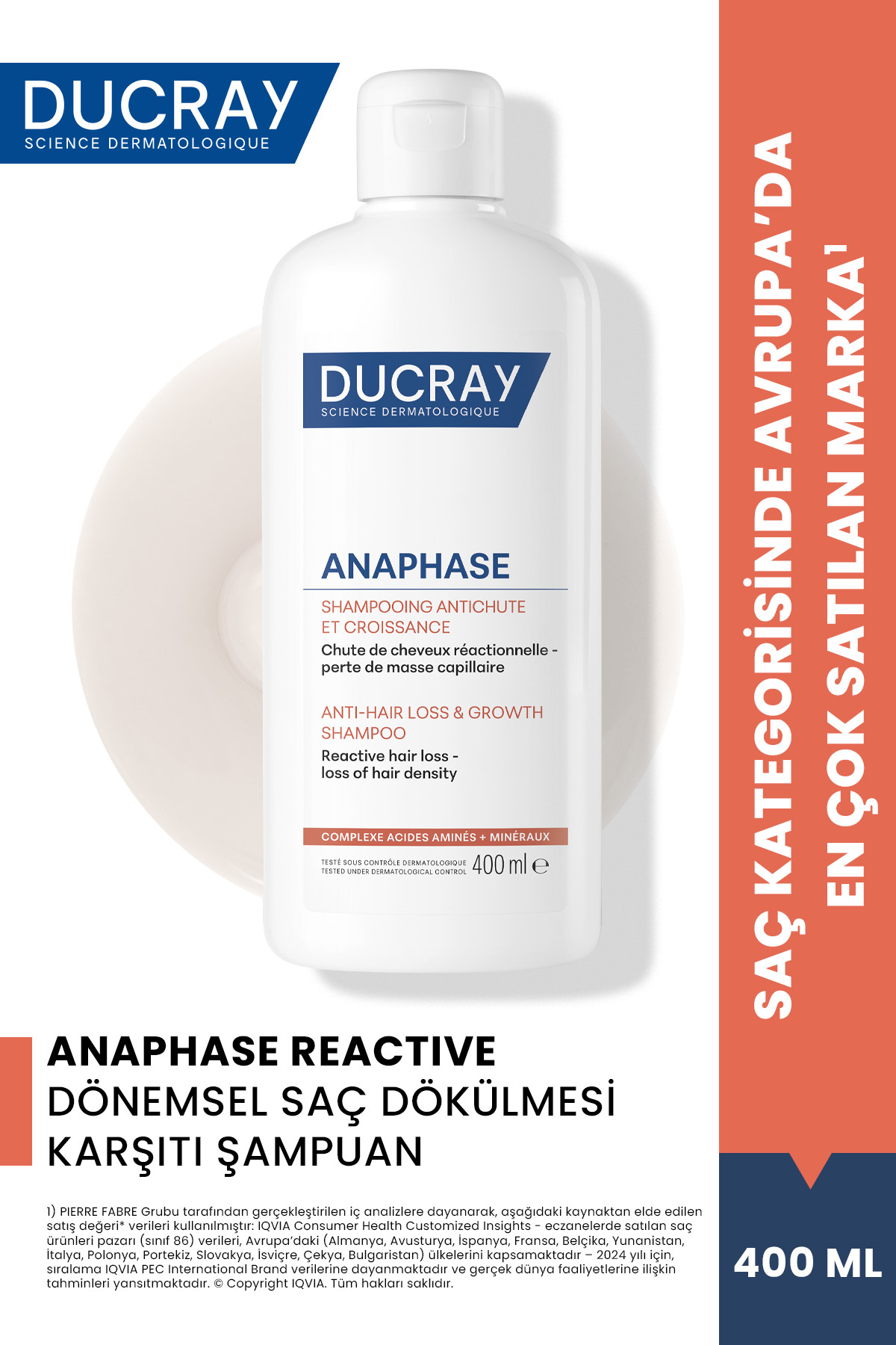 Ducray Anaphase Reactive Dönemsel Saç Dökülmesi ve Yoğunluk Kaybı Yaşayan Saçlar İçin Şampuan 400 ml - Fiyatı, Yorumları
