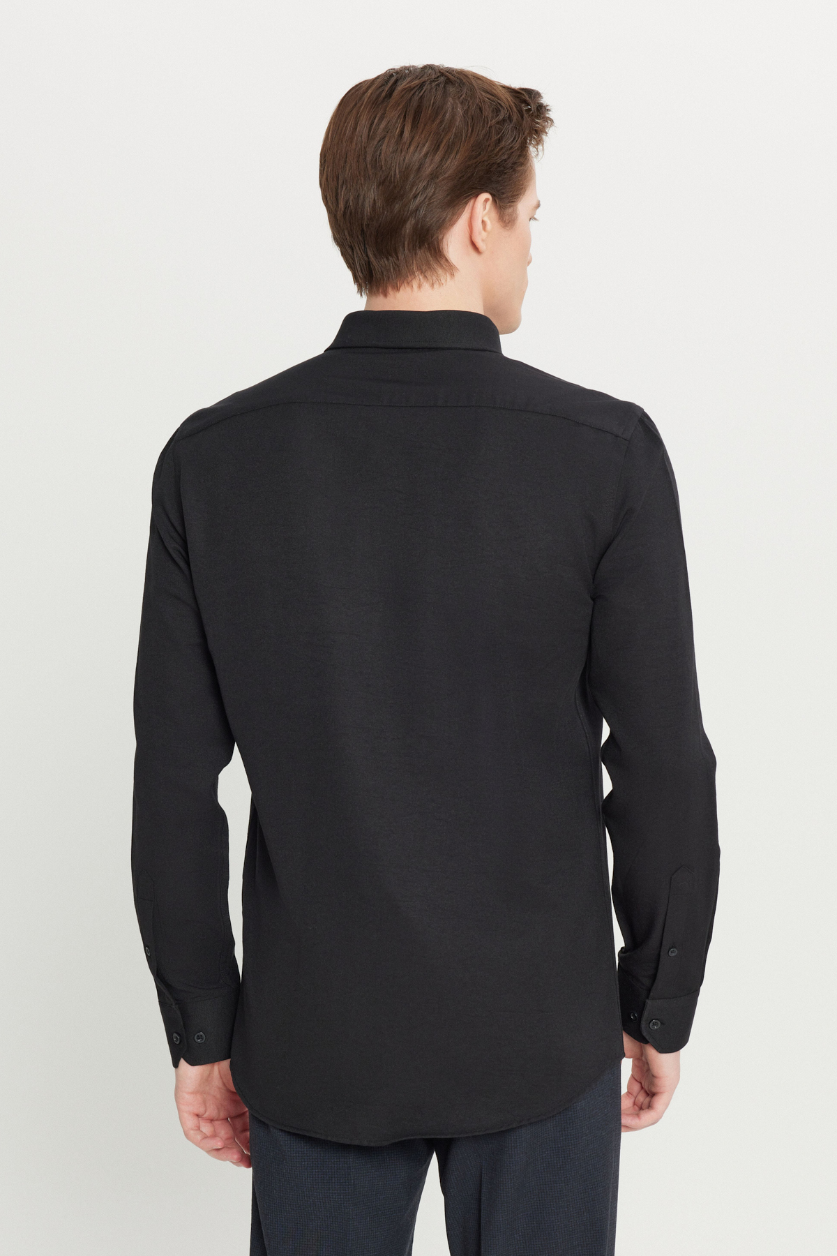 AC&Co / Altınyıldız Classics  Erkek Oxford Kolay Ütülenebilir Pamuklu Terletmez Gömlek Siyah Düğmeli Yaka Slim Fit Dar Kesim - Görsel 8