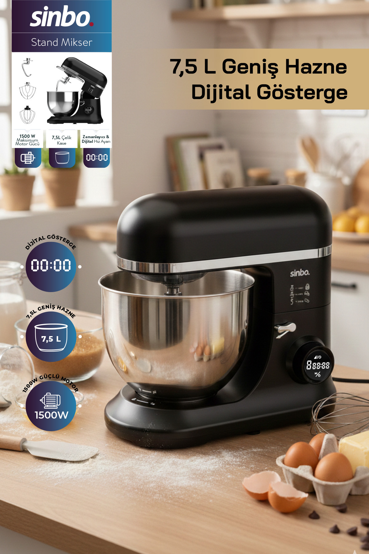 SMX-2773/Timed Stand Mixer with Digital Display/ 7.5 Liter / 1500W