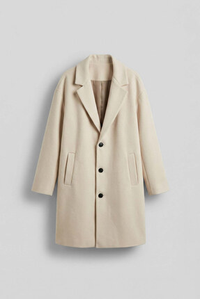 ablukaonline Erkek Oversize Düğmeli Kaşe Kaban Bej