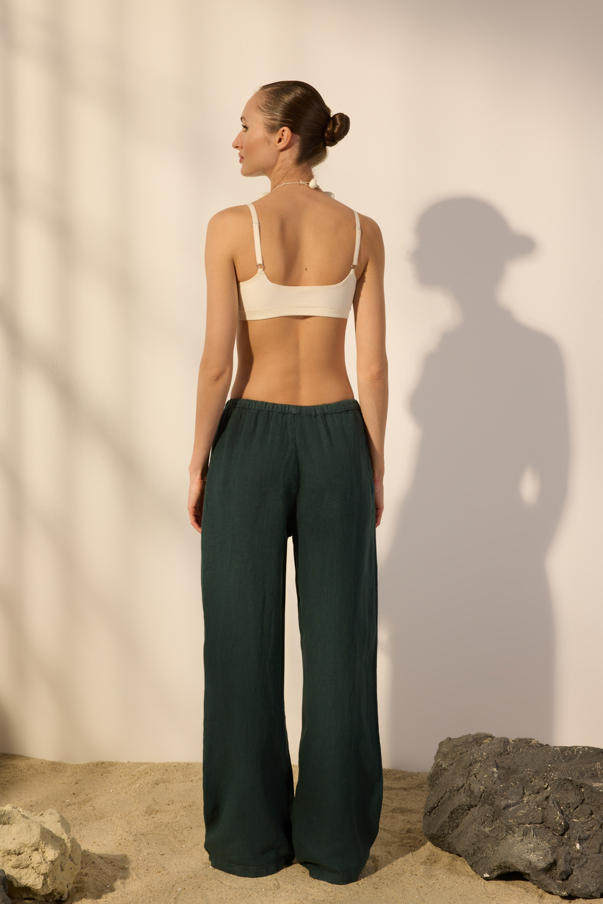 Trendyolmilla  Petrol %100 Keten Beli Lastikli Normal Bel Wide Leg Pantolon TWOSS26PL00048 - Görsel 4