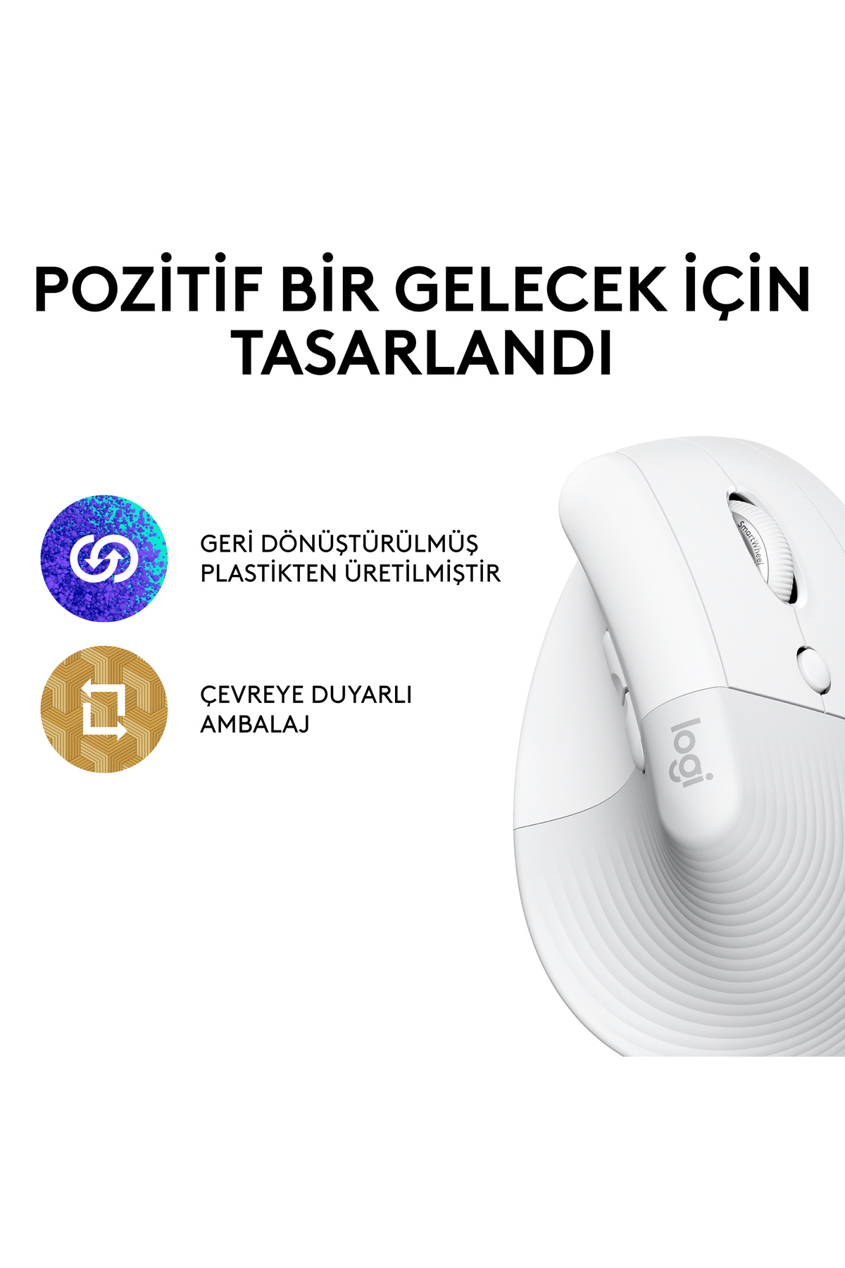 Lift Sessiz Kablosuz Ergonomik Dikey Mouse, Beyaz 910-006475 6