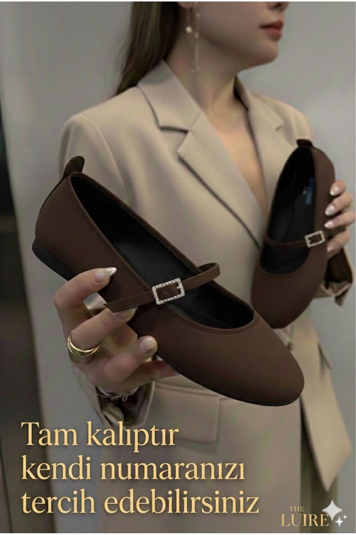 İncimoda  aci kahve Saten Kadın Ortopedik Babet Hafızalı Taban Yuvarlak Burun Balerin Ayakkabı