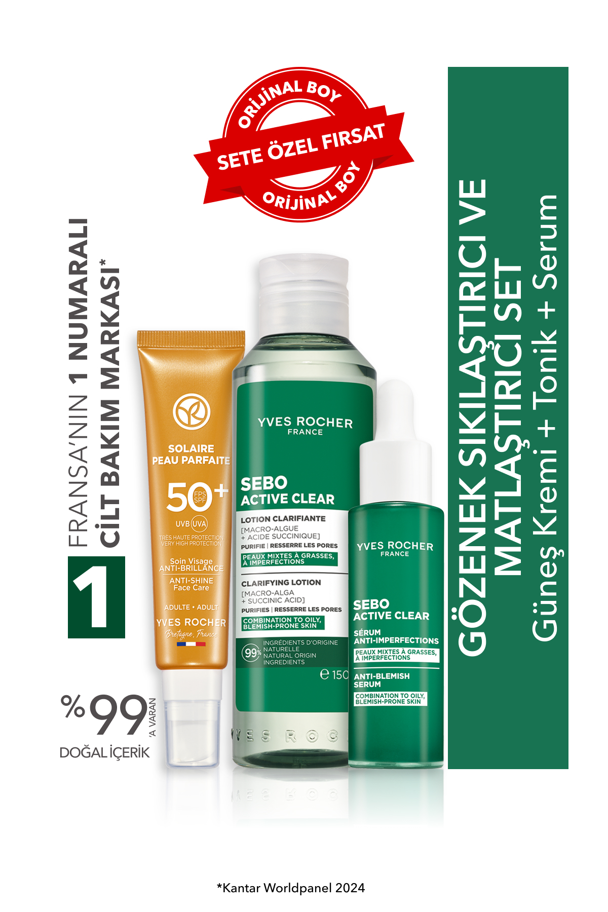 Yves Rocher Gözenek Sıkılaştırıcı ve Matlaştırıcı Set- Güneş Kremi 50+SPF 40 ml & Tonik 150 ml & Serum 30 ml - Fiyatı, Yorumları