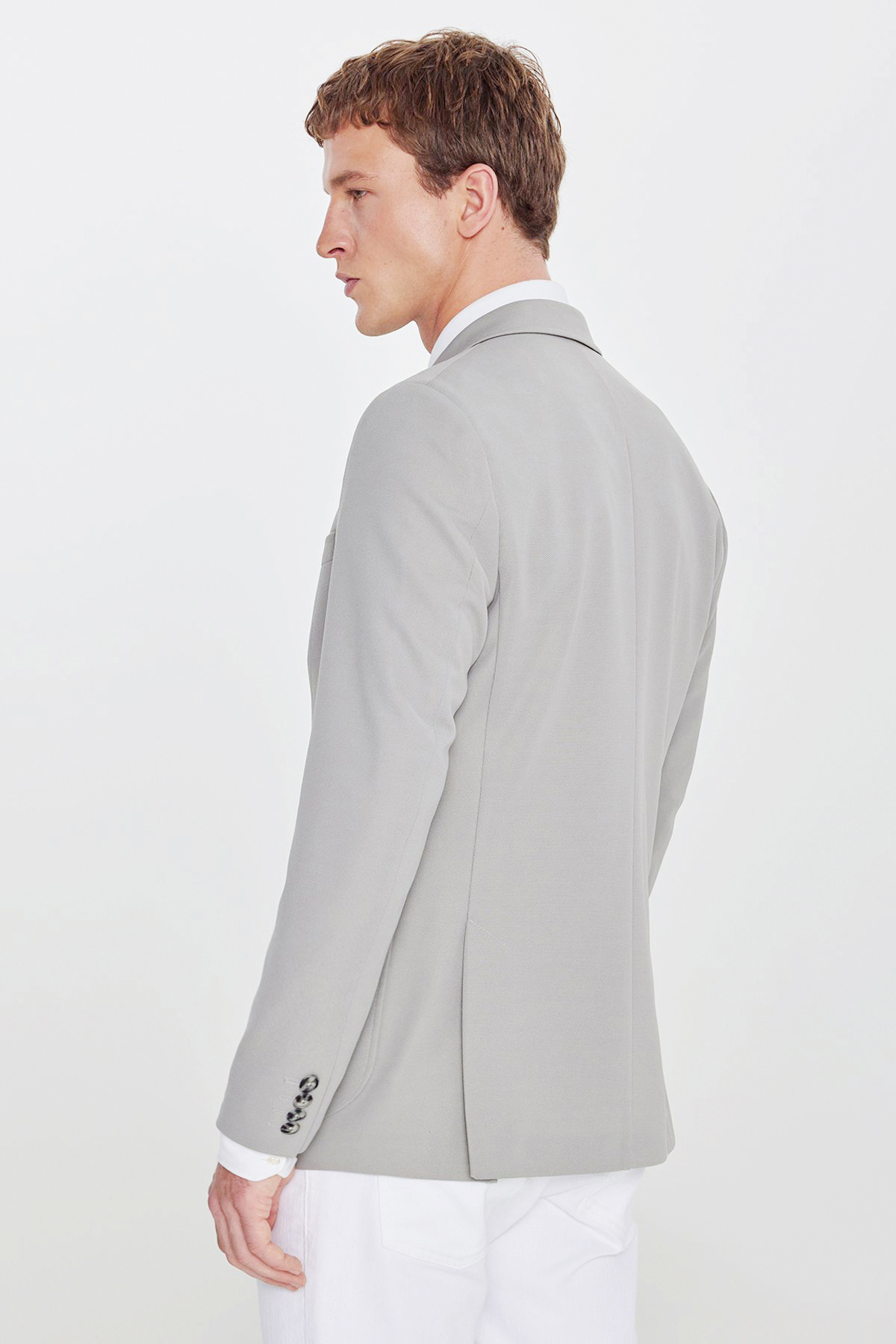 AC&Co / Altınyıldız Classics  Erkek Gri Slim Fit Dar Kesim Mono Yaka Casual Ceket - Görsel 6