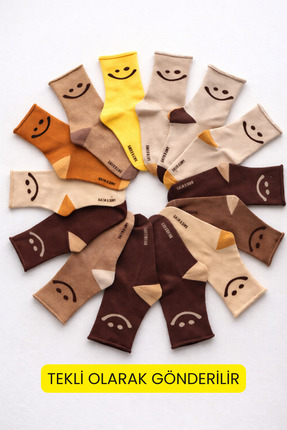 Katia & Bony Kadın Gülen Surat Desenli Karışık Havlu Soket Çorap Çok Renkli