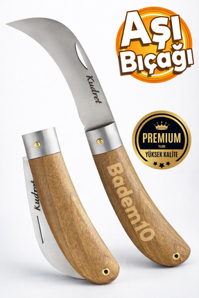 Badem10 (ÜST KALİTE PREMİUM) Aşı Bıçağı Eğri Uçlu Ara Çakı Bağ Bıçağı Paslanm...