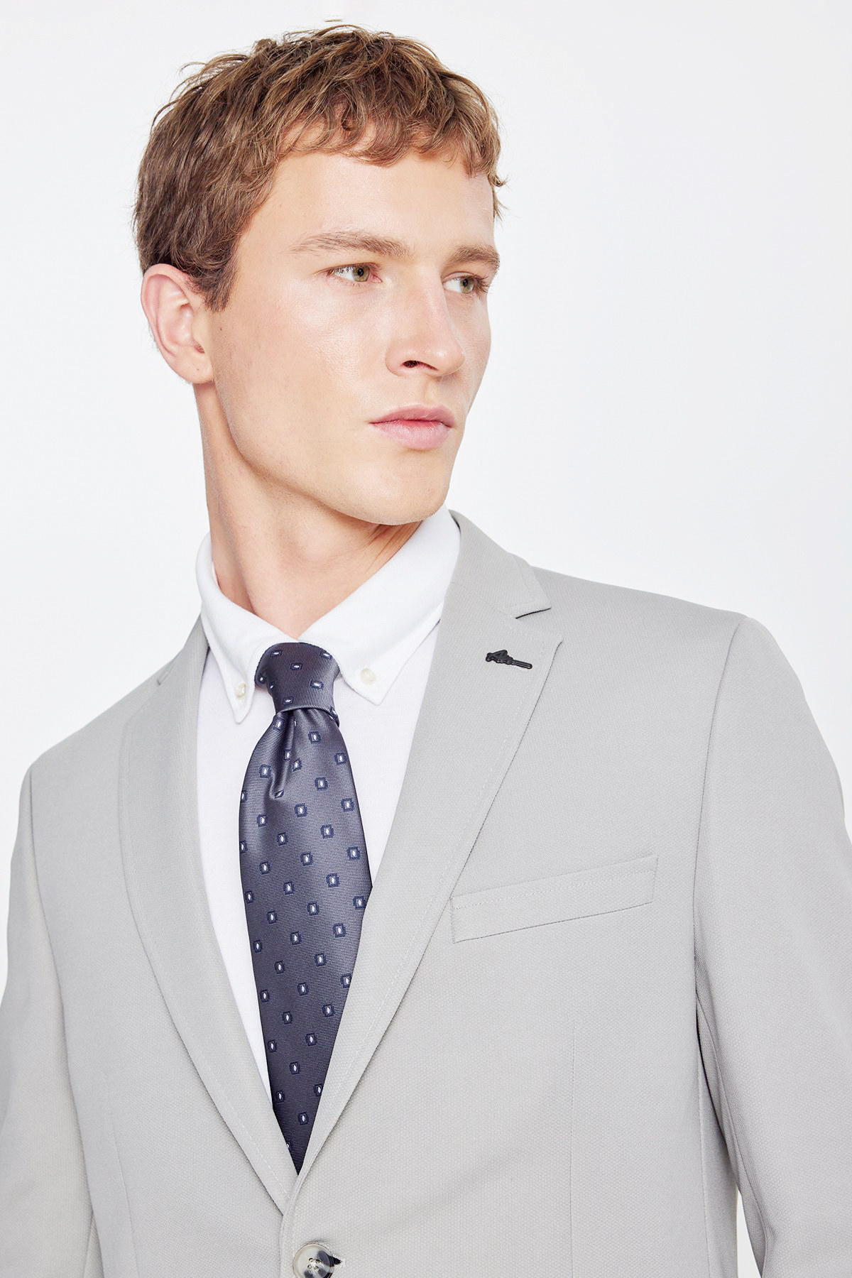 AC&Co / Altınyıldız Classics  Erkek Gri Slim Fit Dar Kesim Mono Yaka Casual Ceket - Görsel 4