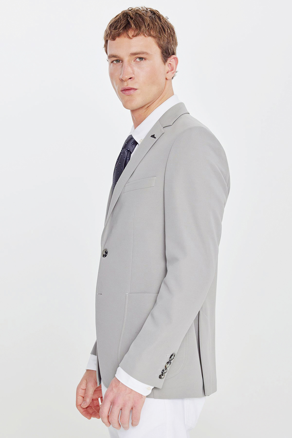 AC&Co / Altınyıldız Classics  Erkek Gri Slim Fit Dar Kesim Mono Yaka Casual Ceket - Görsel 3