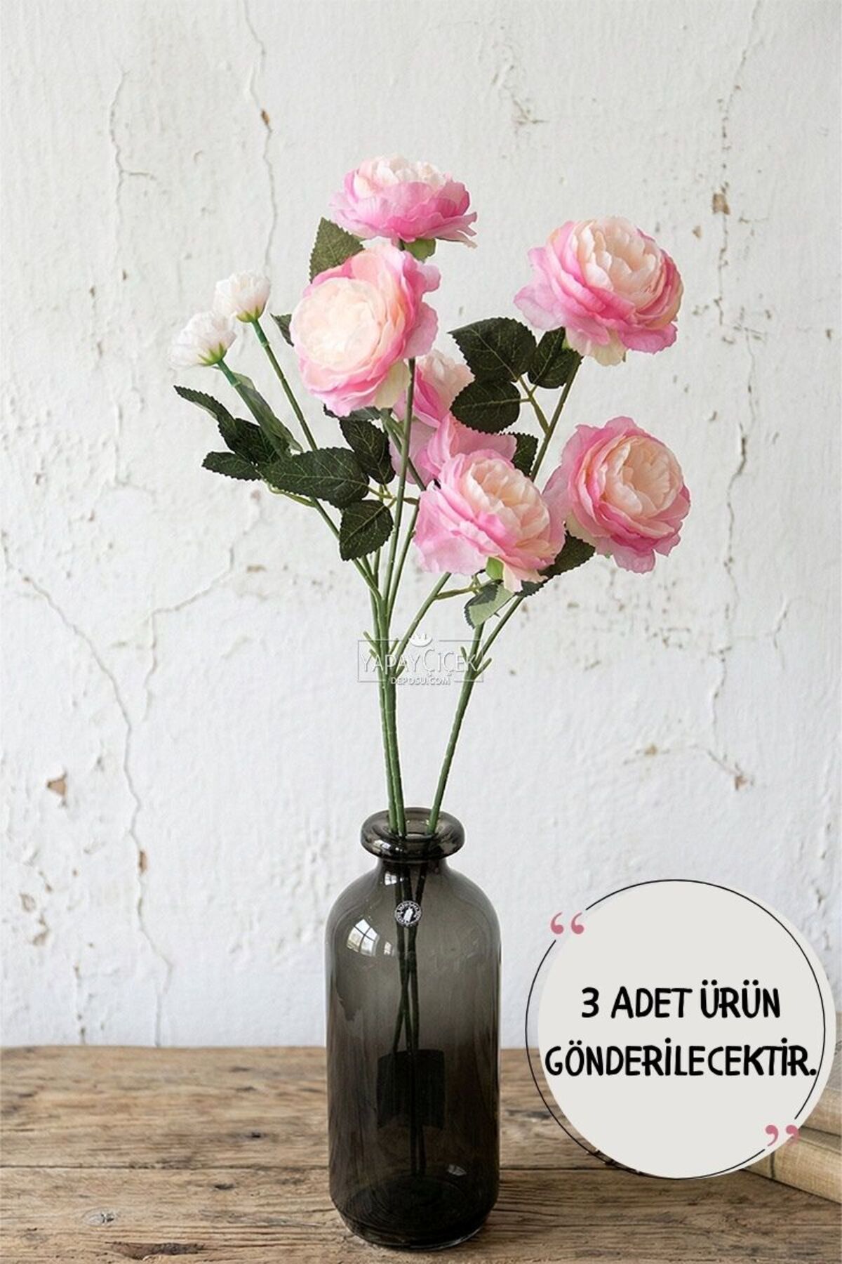 Artificial Flower Pastel 3 Desert Roses 60 cm Pink-Salmon