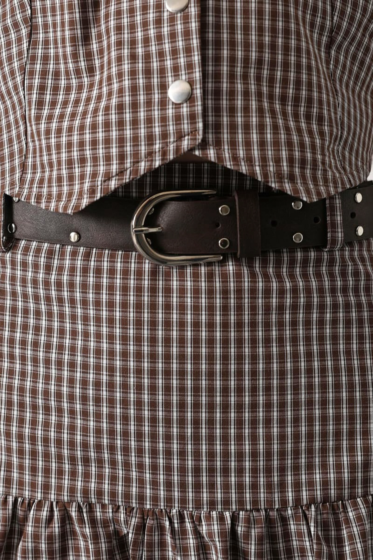 Trendyolmilla  Kahverengi-Çok Renkli Mini Ekoseli Kemerli Balon Etek TWOSS26ET00157 - Görsel 4