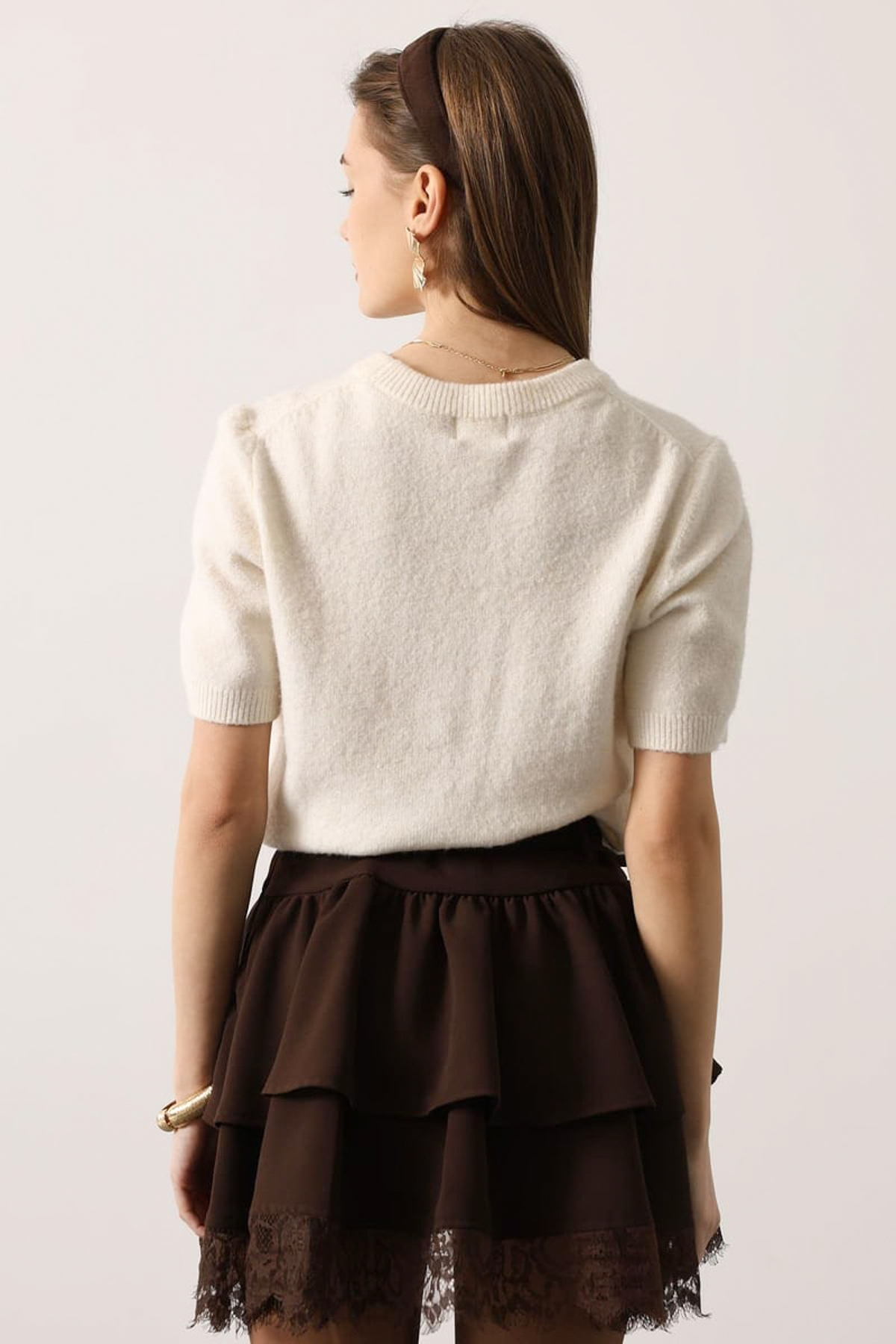 Trendyolmilla  Kahverengi Kemerli Fırfırlı Dantel Detaylı Mini Etek TWOSS26ET00156 - Görsel 5
