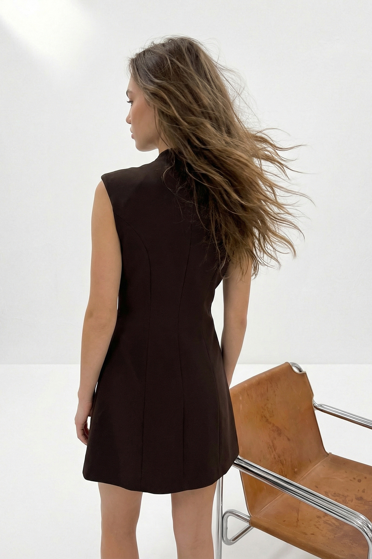 Trendyolmilla  Kahverengi Mini Dokuma Ceket Elbise TWOSS26EL00623 - Görsel 4