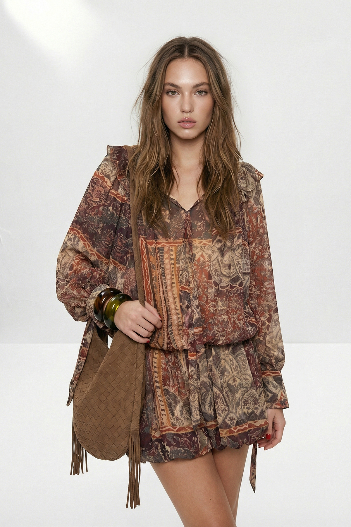 Trendyolmilla  Çok Renkli Etnik Desenli Balon Etekli Dokuma Elbise TWOSS26EL00612 - Görsel 2