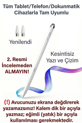 Fibaks (AÇIKLAMAYI OKUYUNUZ)Dokunmatik Kalem 2in1 Tüm Cihazlara Uyum Tablet T...