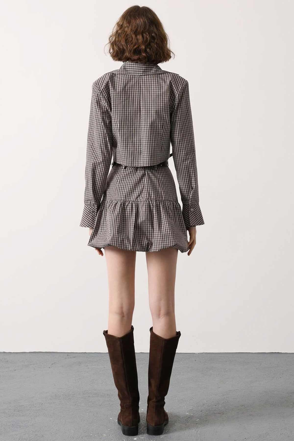 Trendyolmilla  Kahverengi-Çok Renkli Mini Ekoseli Kemerli Balon Etek TWOSS26ET00157 - Görsel 5