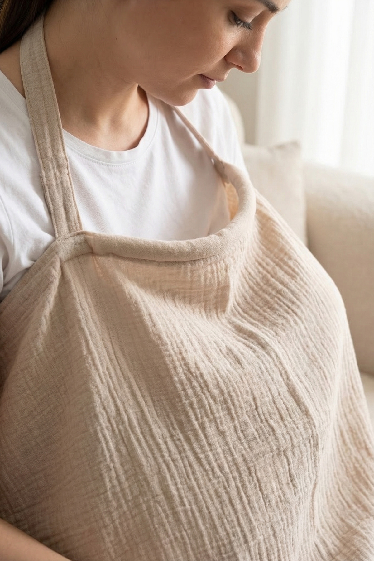 HAMUR Müslin Anne Bebek Emzirme Önlüğü %100 Pamuk Çok Amaçlı Bebek Arabası Puset Örtüsü Bej fotoğrafı 4 (önizleme)