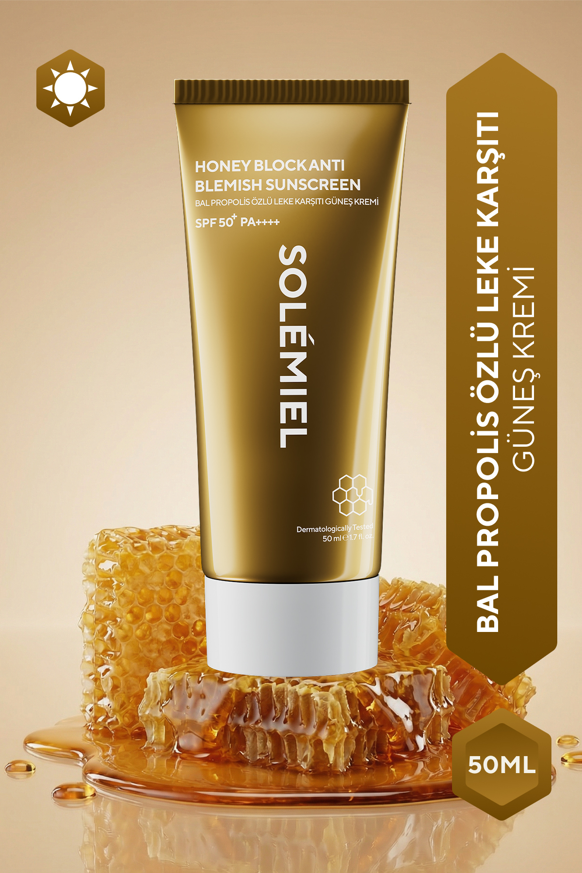 Solemiel Bal & Propolis Özlü, Cilt Bariyerini Desteklemeye Yardımcı SPF50+ Güneş Kremi 50 ML — 8684981440769
