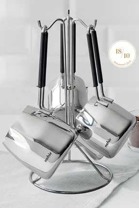 Nehir Modern 4 Parça Standlı Paslanmaz Çelik Cezve Seti
