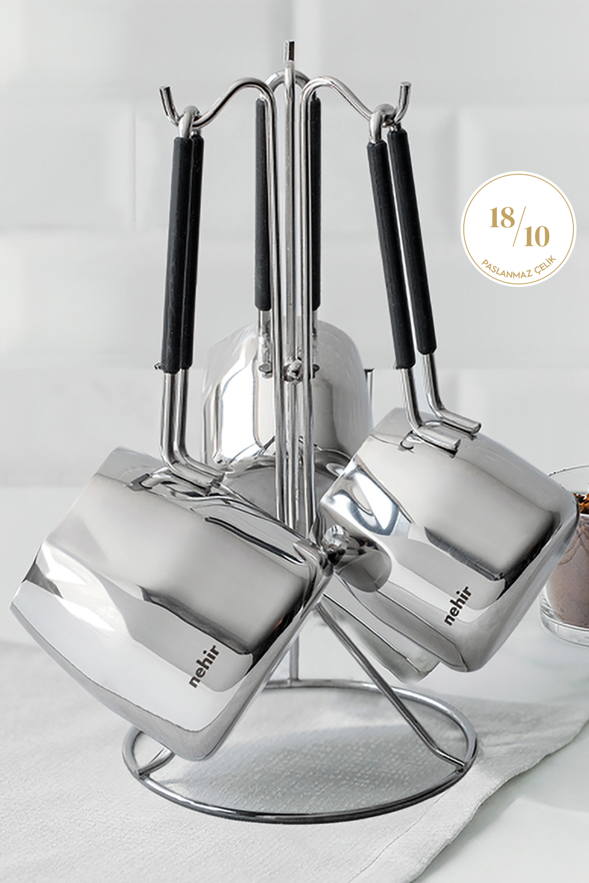 Nehir Moderná 4-dielna súprava kávových kanvíc z nehrdzavejúcej ocele so stoj...