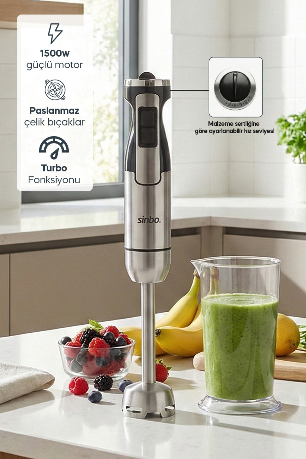 SHB-75091500W Hand Blender – Stainless Steel Body & Infinite Speed Adjustment