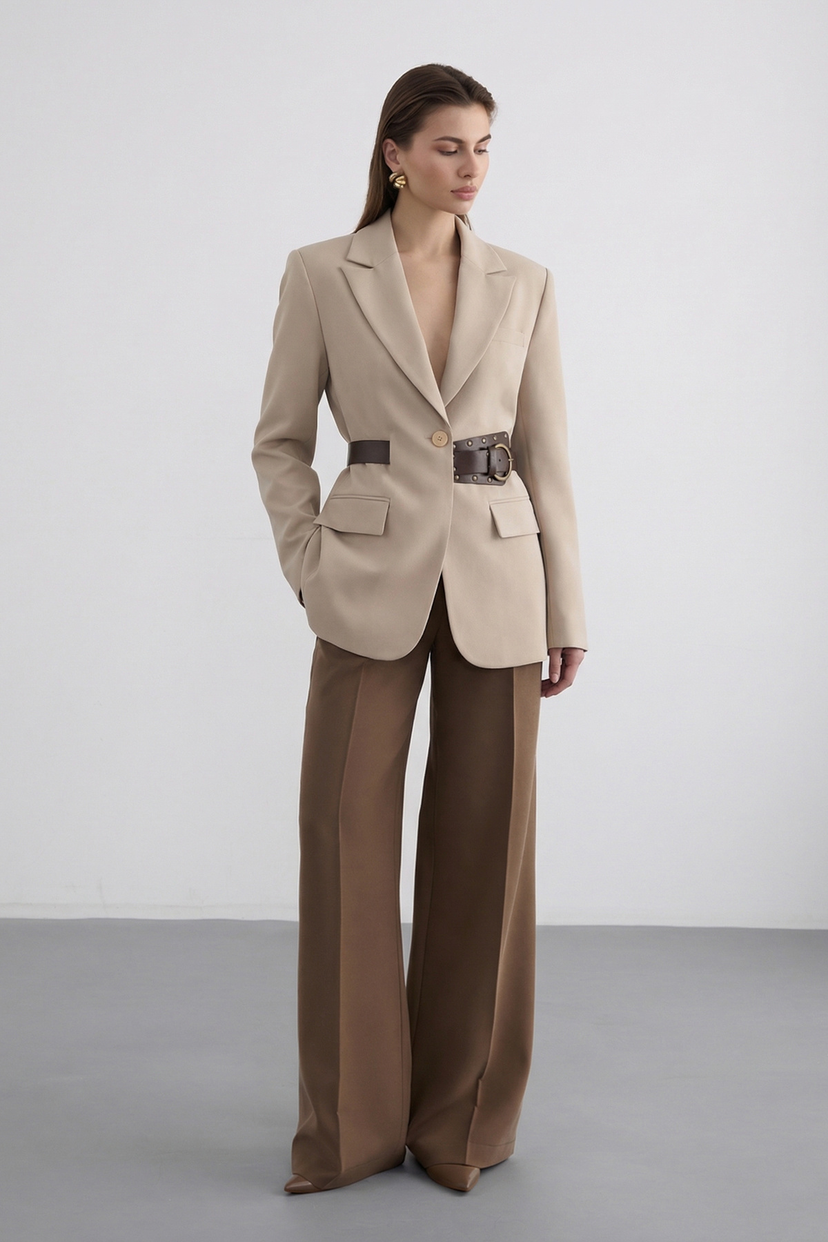 Trendyol Collection Каменна сако с колан TWOSS26BC00040