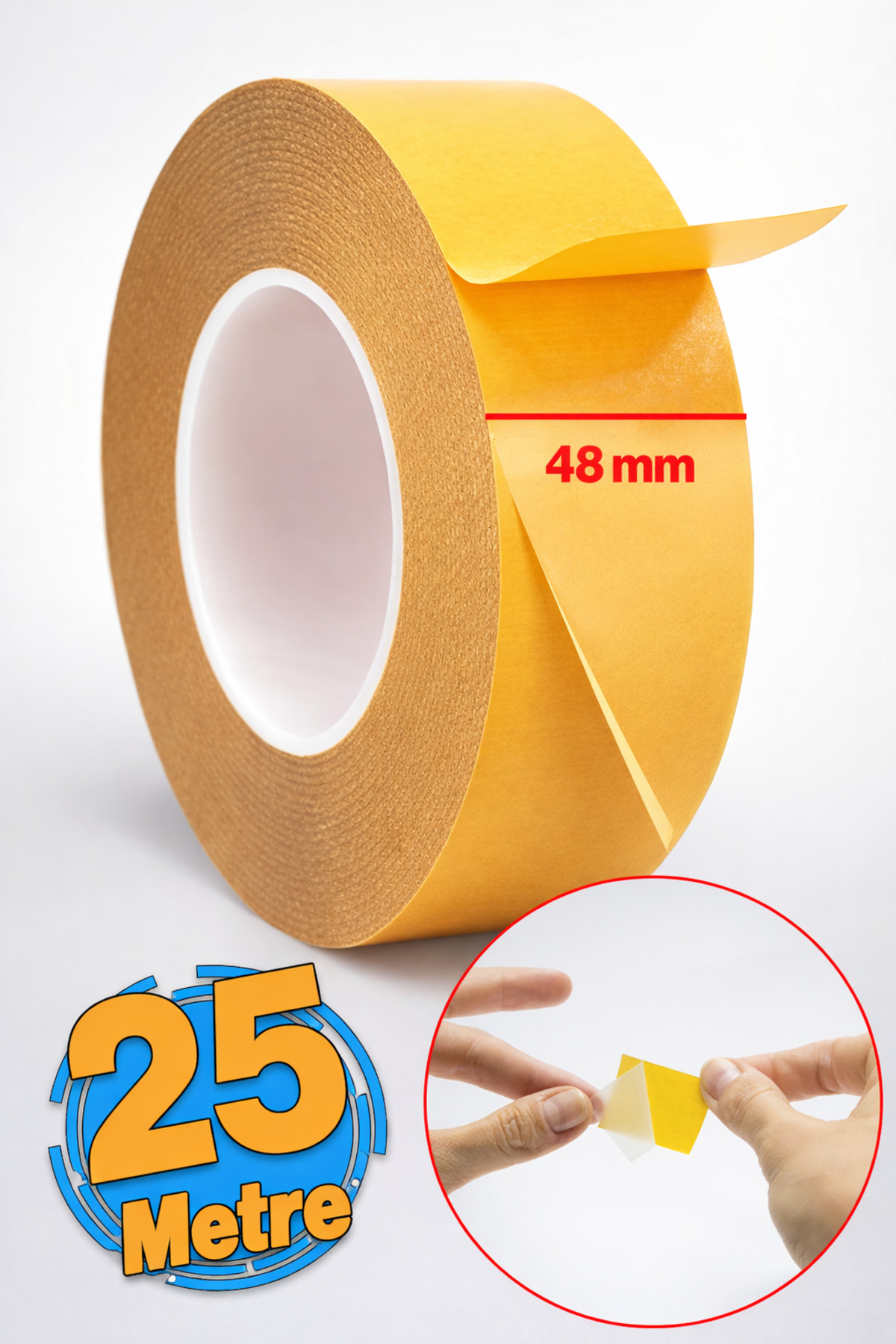 Double Sided Film Transparent Tape Strip Mounting Tape 48 mm x 25 Meters Multipurpose Strong 1 Piece
