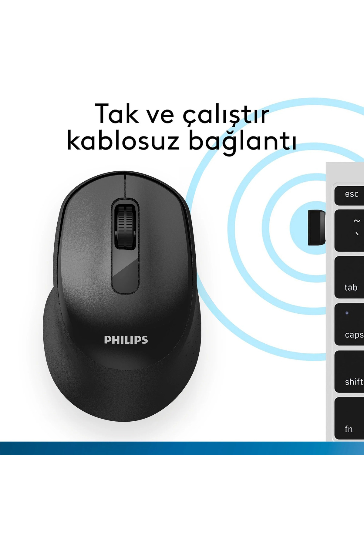SPK7448 Kablosuz 1600DPI 3 Tuşlu Optik Mouse Siyah (Philips Türkiye Garantili) 5